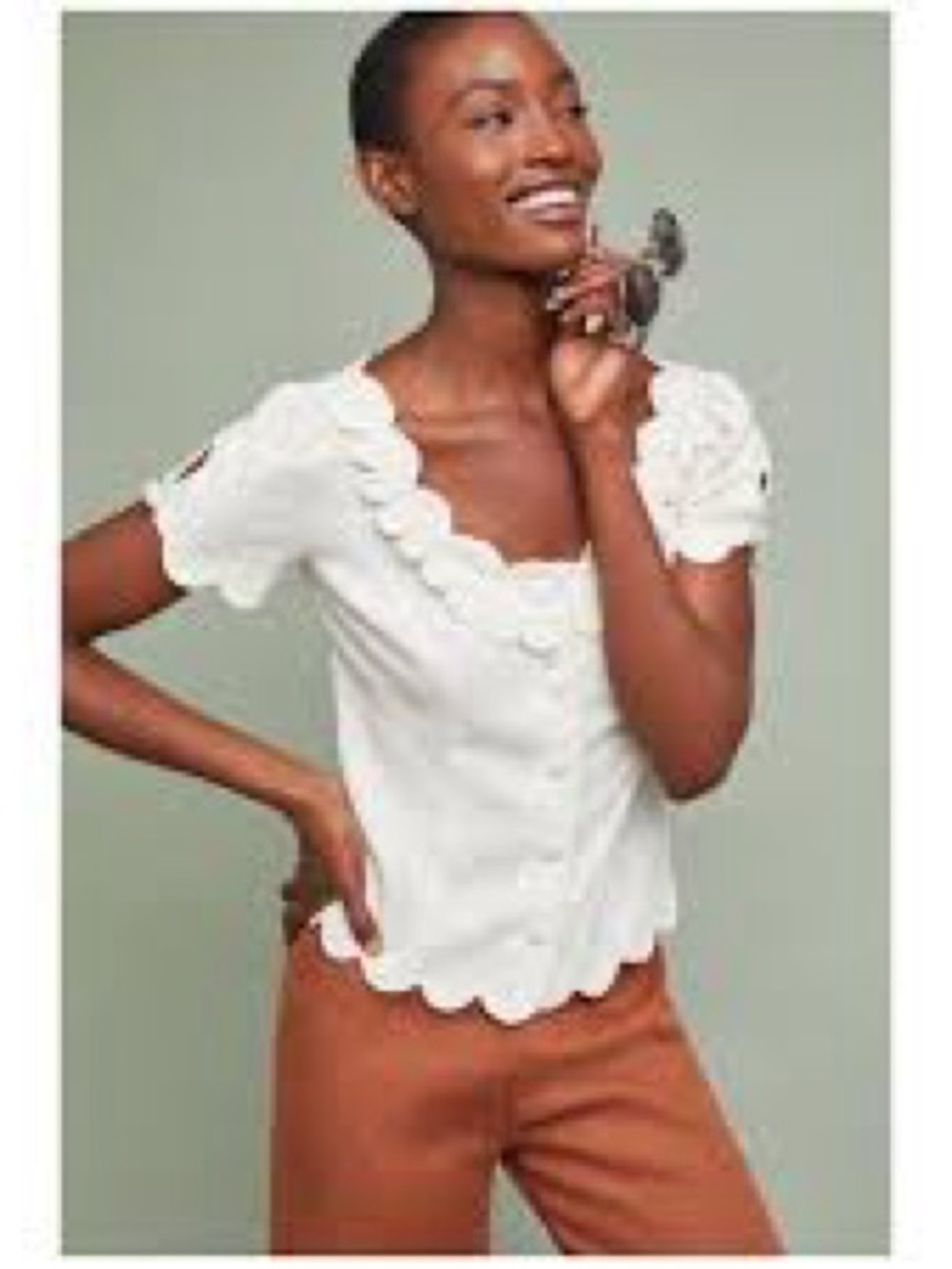 NWT Maeve Anthropologie Cream Scalloped Button-Front Top Size 12